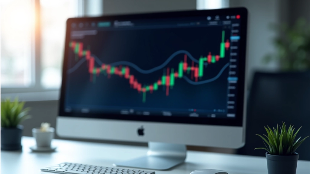 Schermo di trading con grafici di prezzo durante una tendenza di mercato, candele giapponesi che mostrano movimenti di massa