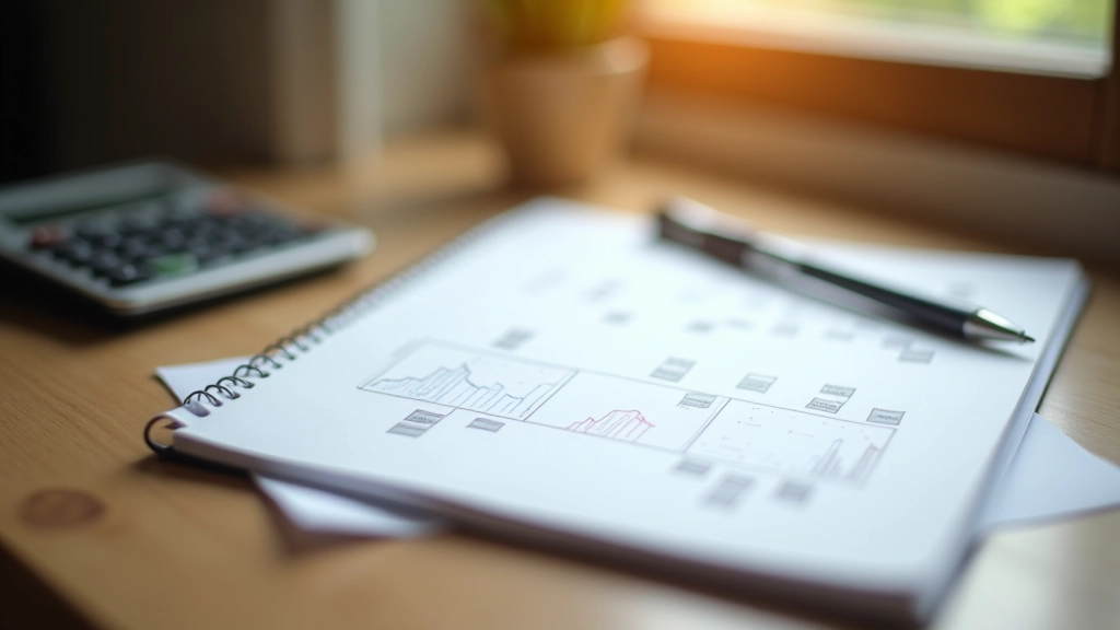 Notebook con appunti su metodologie di analisi del mercato, penna e calcolatrice su scrivania di legno in ufficio luminoso