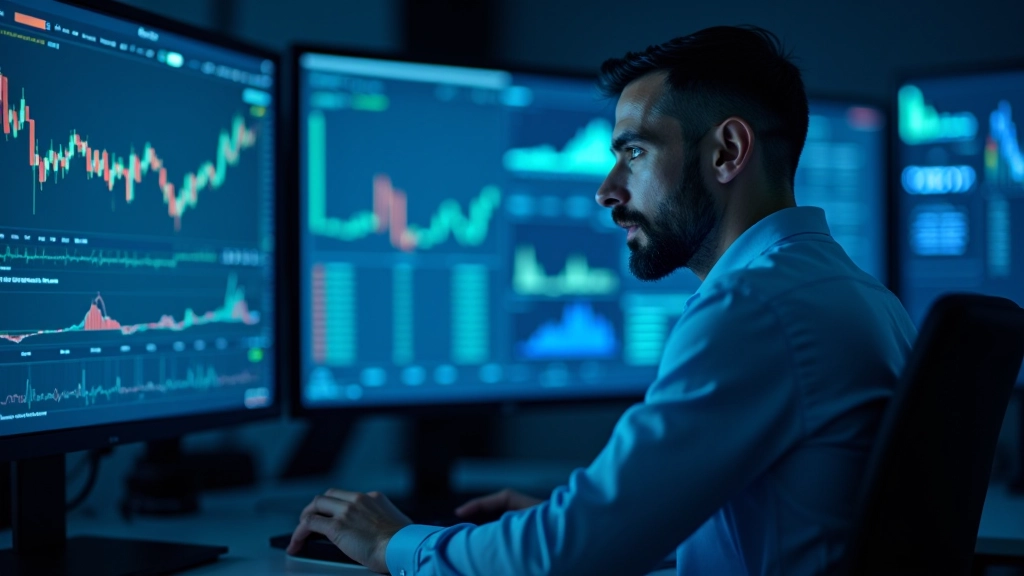 Operatore di mercato concentrato nell'analisi con grafici e dati finanziari