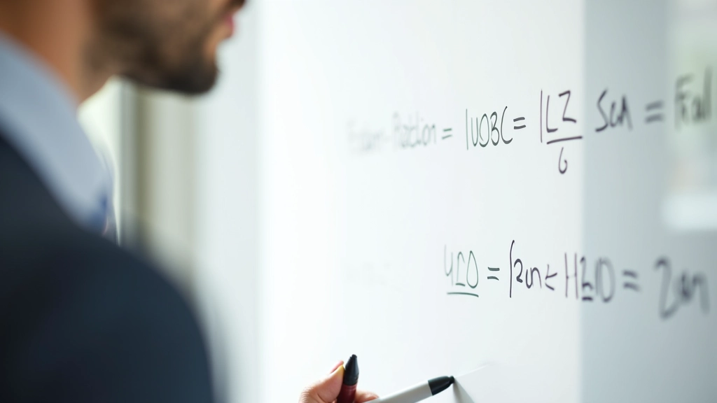 Lavagna bianca con calcoli manuali del dimensionamento della posizione e formula step-by-step